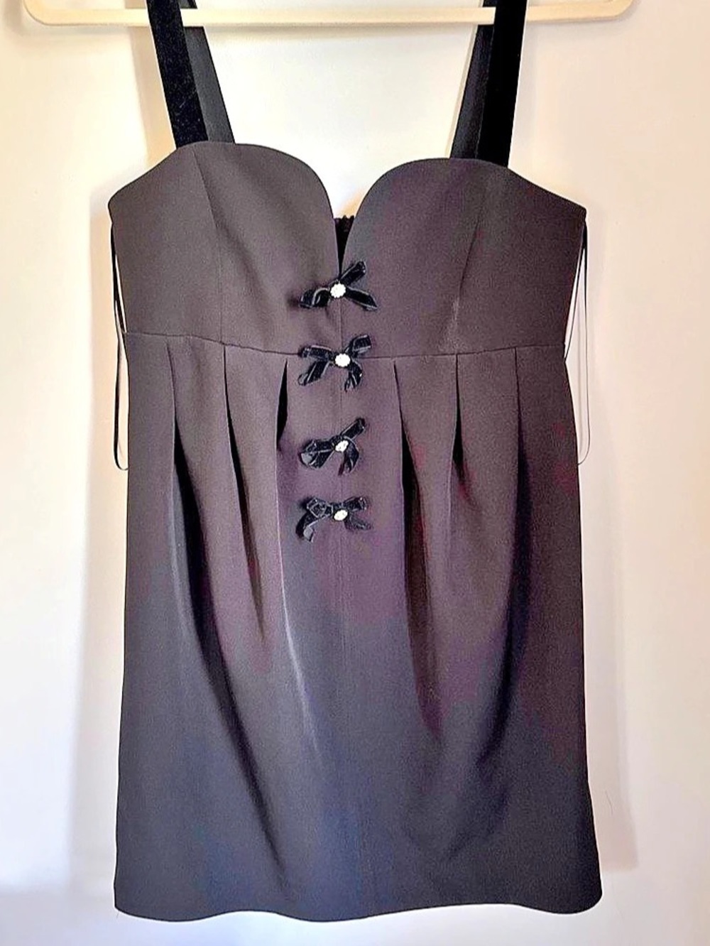 Zara Velvet Bow Babydoll Mini Dress Black